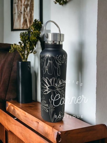 Blank powder coated black 20 oz skinny water bottle tumbler