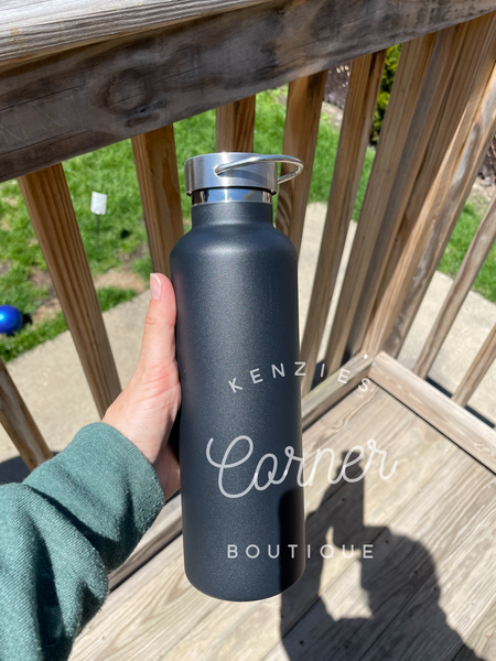 Blank powder coated black 20 oz skinny water bottle tumbler