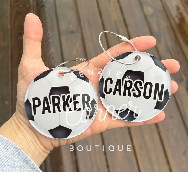 Customized Sport bag tag softball, basketball, baseball, soccer, volleyball, golf, football