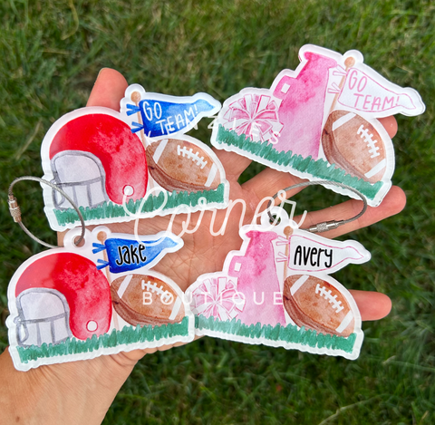 Blank Acrylic MM Football Pom pom and megaphone bag tag