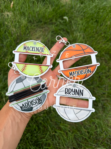 Customized Acrylic scrunchi ponytail pony holder hair tie bag tag