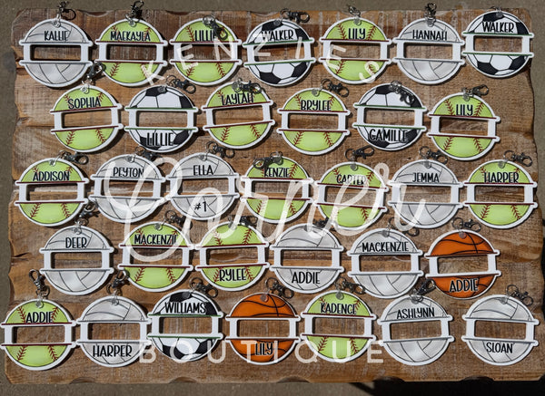Customized Acrylic scrunchi ponytail pony holder hair tie bag tag