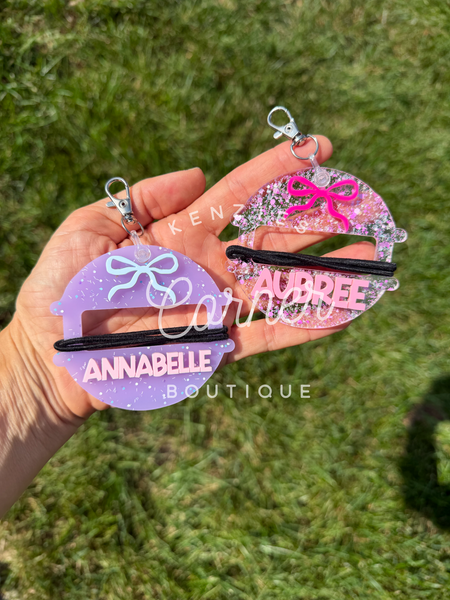 Customized Hair tie pony holder 3D acrylic bag tags