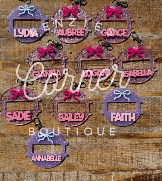 Customized Hair tie pony holder 3D acrylic bag tags