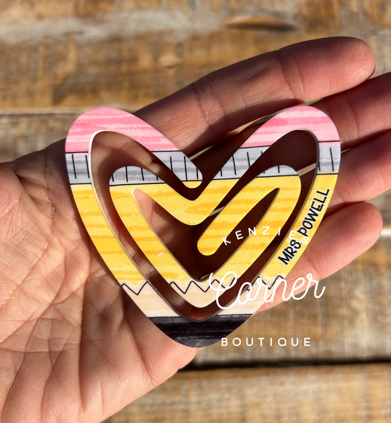 Customized Acrylic paper clip bookmark heart with pencil design