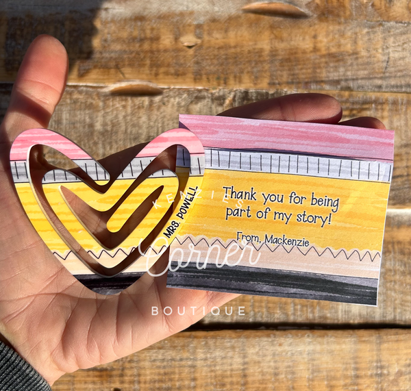 Customized Acrylic paper clip bookmark heart with pencil design