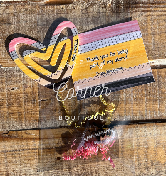 Customized Acrylic paper clip bookmark heart with pencil design