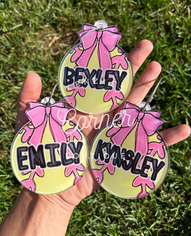 Blank Acrylic softball with bow bag tag