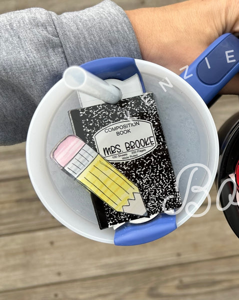 Blank Acrylic 40 oz name plate topper notebook and pencil