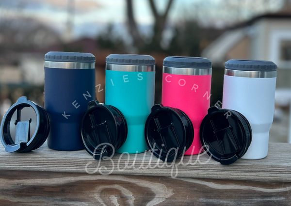 Blank powder coated 4-in-1 can cooler tumbler