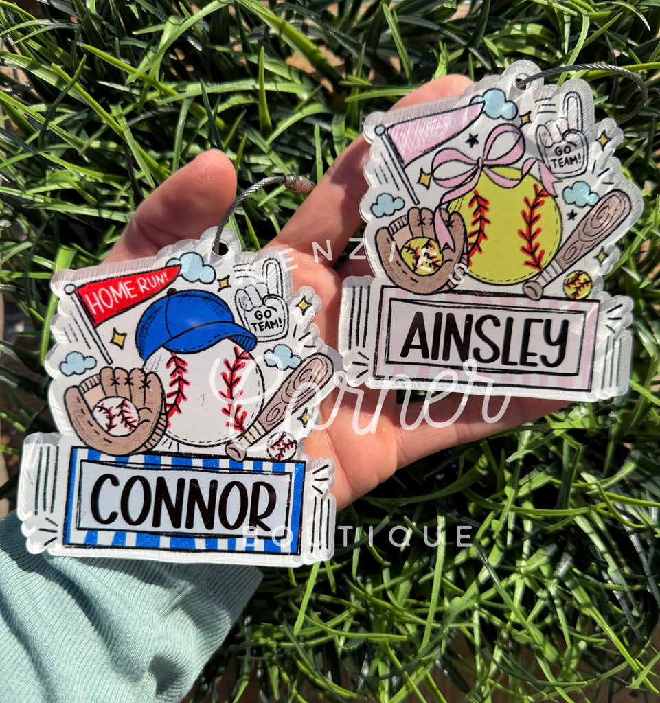 Blank Acrylic baseball name plate bag tag or charm MM
