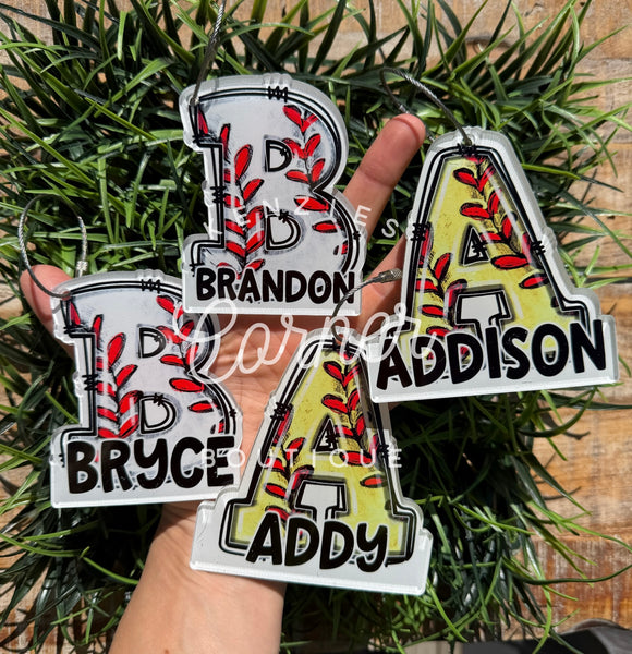 Blank Acrylic baseball and softball Initial tags