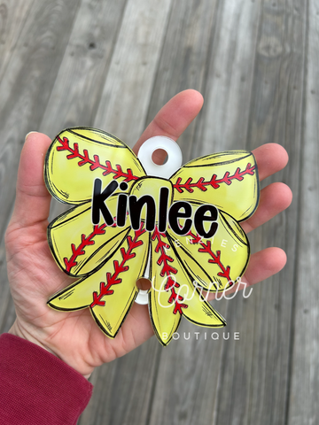 Blank Acrylic softball BOW bag hook tag