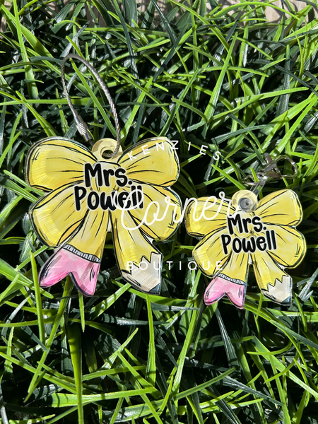 Blank Acrylic pencil bow bag tag or keychain ARA