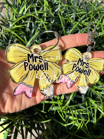 Customized teacher pencil bag tag or keychain