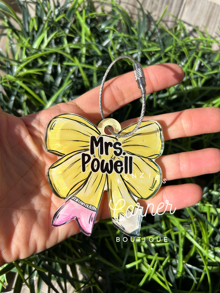 Blank Acrylic pencil bow bag tag or keychain ARA