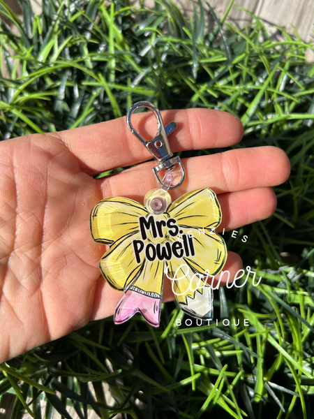 Blank Acrylic pencil bow bag tag or keychain ARA