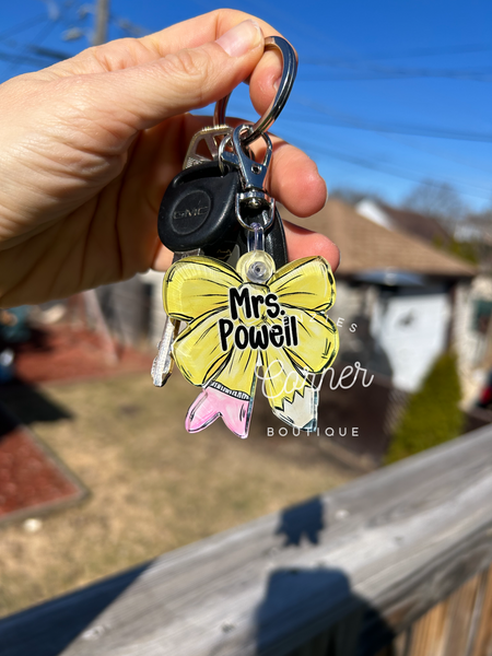 Blank Acrylic pencil bow bag tag or keychain ARA