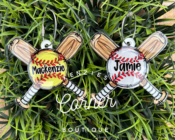 Customized Acrylic softball or baseball X bag tag