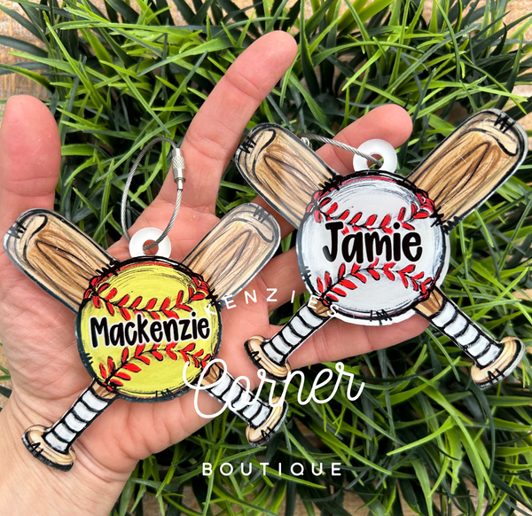 Customized Acrylic softball or baseball X bag tag