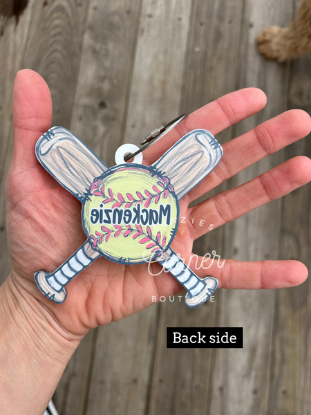 Customized Acrylic softball or baseball X bag tag