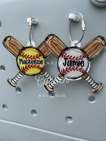 Customized Acrylic softball or baseball X bag tag