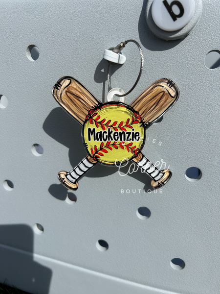 Customized Acrylic softball or baseball X bag tag