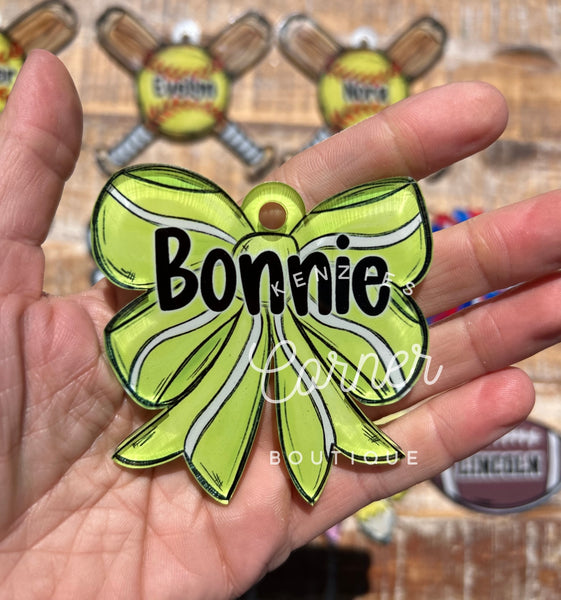 Customized colors and softball BOW bag tag