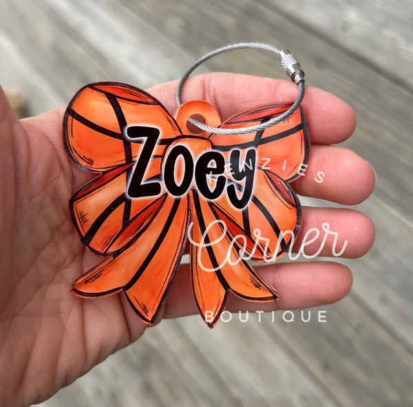 Customized colors and softball BOW bag tag