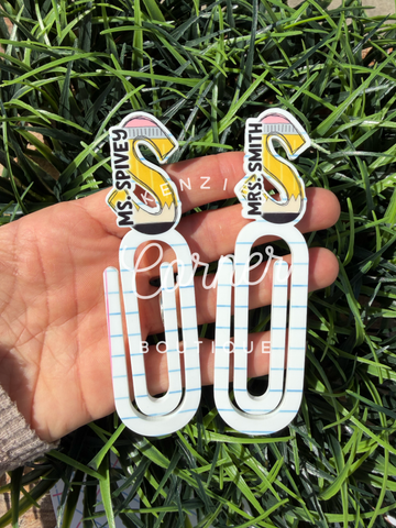 Customized Acrylic paper clip bookmark pencil INITIAL paper clip