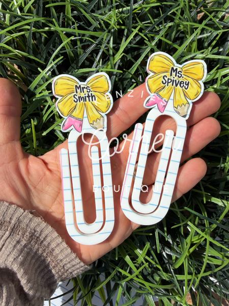 Customized Acrylic paper clip bookmark pencil BOW paper clip