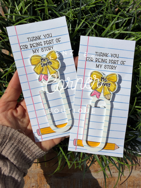 Customized Acrylic paper clip bookmark pencil BOW paper clip