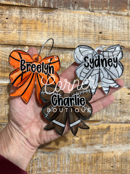 Customized colors and softball BOW bag tag