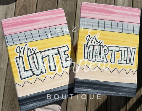 Customized teacher notebook with pencil design personalized