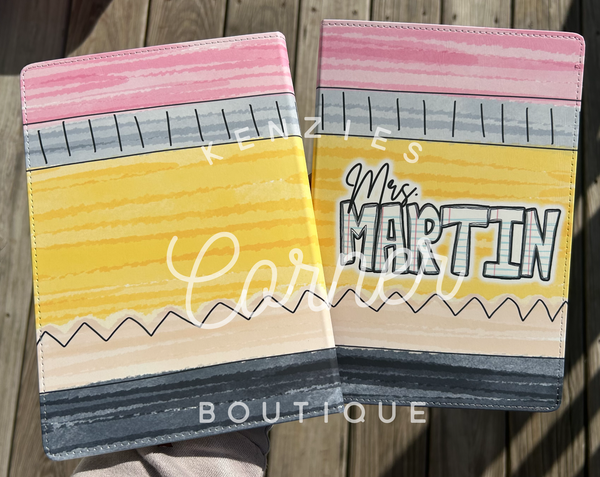 Customized teacher notebook with pencil design personalized
