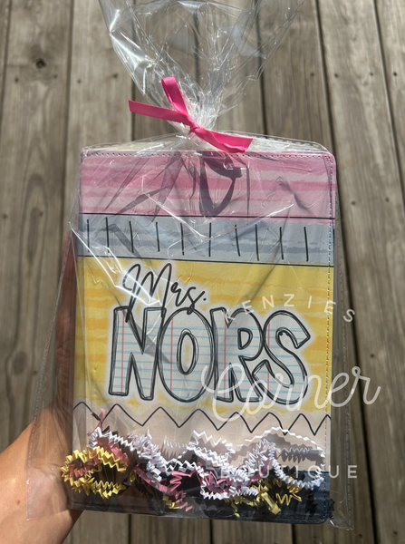 Customized teacher notebook with pencil design personalized
