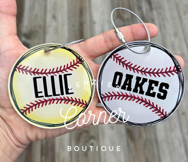Customized Sport bag tag softball, basketball, baseball, soccer, volleyball, golf, football