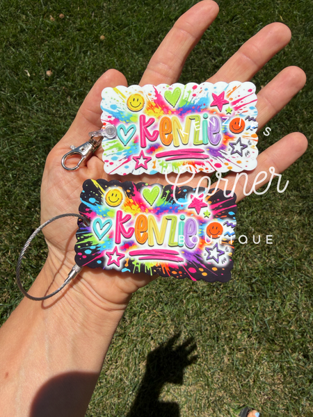 Blank Acrylic rectangle scallop keychain or bag tag