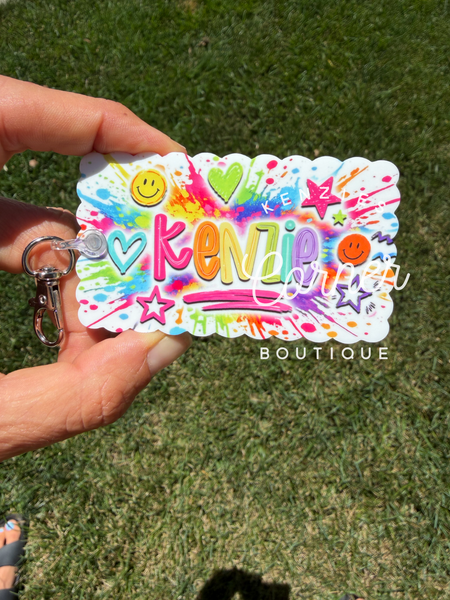 Blank Acrylic rectangle scallop keychain or bag tag