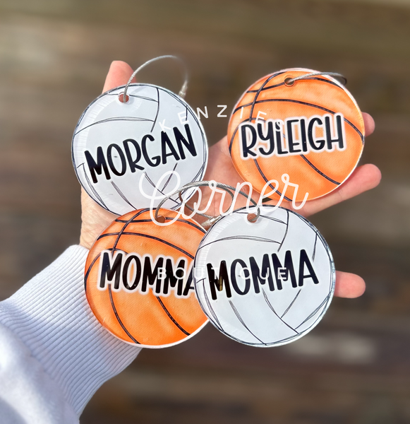 Customized Sport bag tag softball, basketball, baseball, soccer, volleyball, golf, football