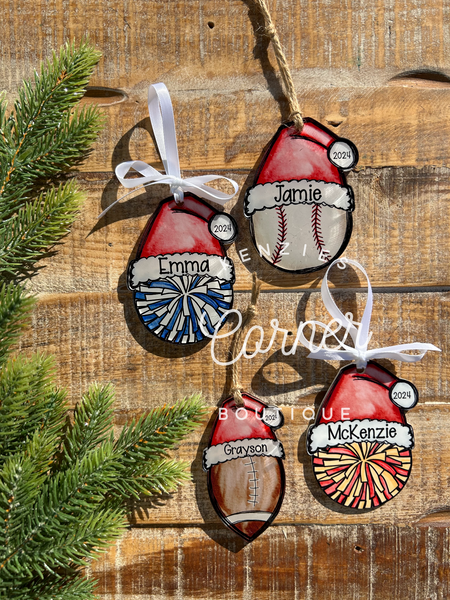 Customized Acrylic cheer and sports ornaments