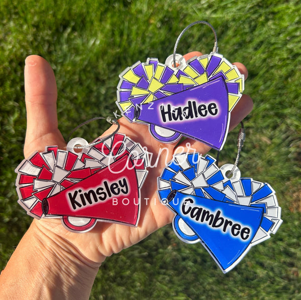 Blank Acrylic cheer Pom and megaphone tag or charm