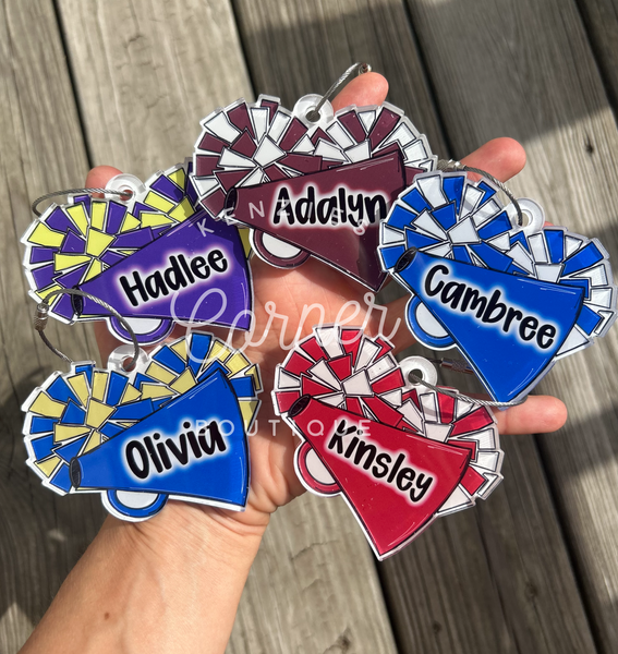 Blank Acrylic cheer Pom and megaphone tag or charm