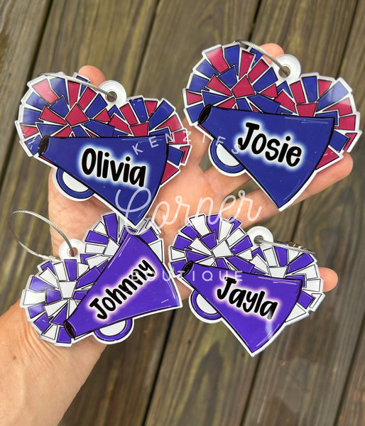 Blank Acrylic cheer Pom and megaphone tag or charm