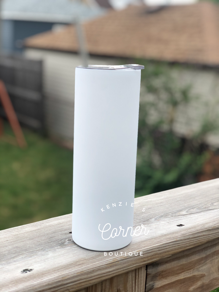 Blank 20 ounce white MATTE straight skinny tumblers for sublimation- metal straw