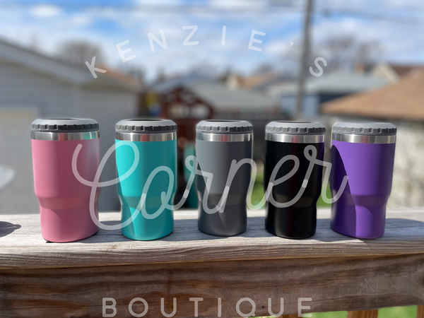 Blank powder coated 4-in-1 can cooler tumbler