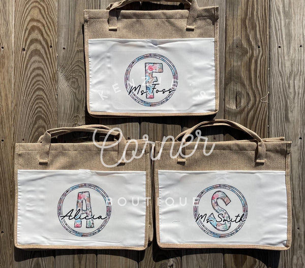 Blank burlap and white sublimation tote bag (large and medium size)