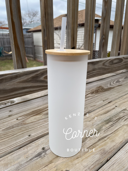 Blank 25 ounce frost glass skinny tumbler for sublimation-bamboo lid