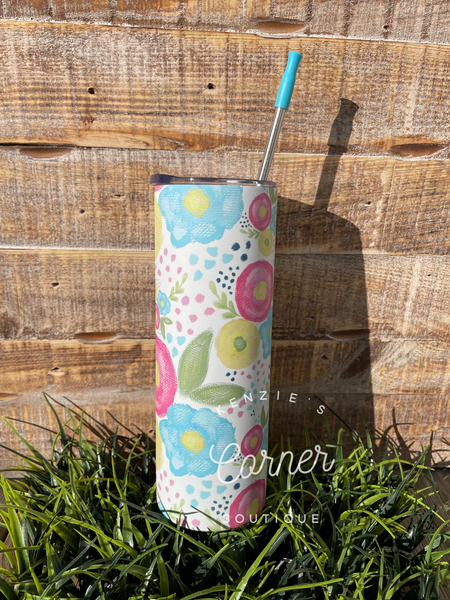 Blank 20 ounce white MATTE straight skinny tumblers for sublimation- metal straw