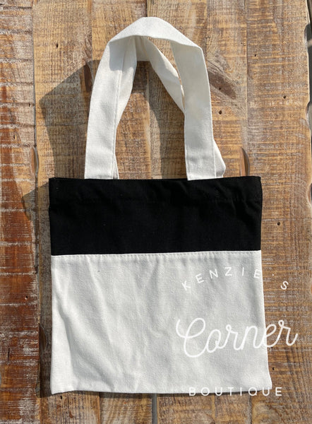 Blank black lined top sublimation canvas tote bag